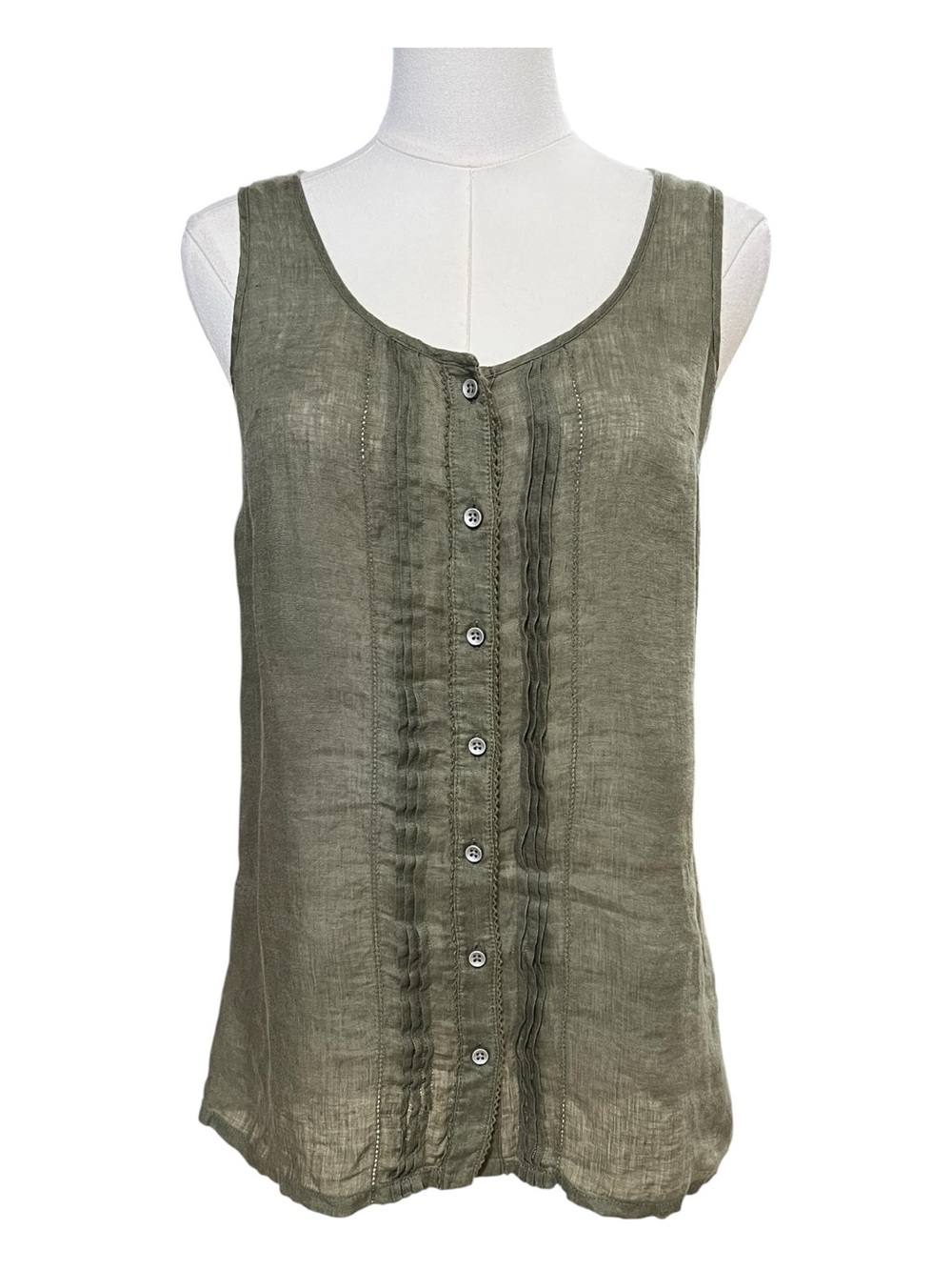 EUC Tommy Bahama Sage Green 100% Linen Button Front Tank | Size XS